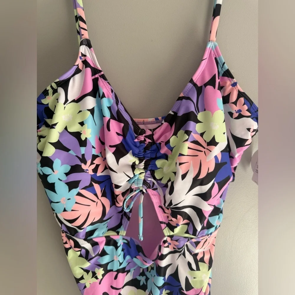 Decree Women’s Floral Cut Out Full Coverage Adjustable One Piece Swimsuit SZ XL